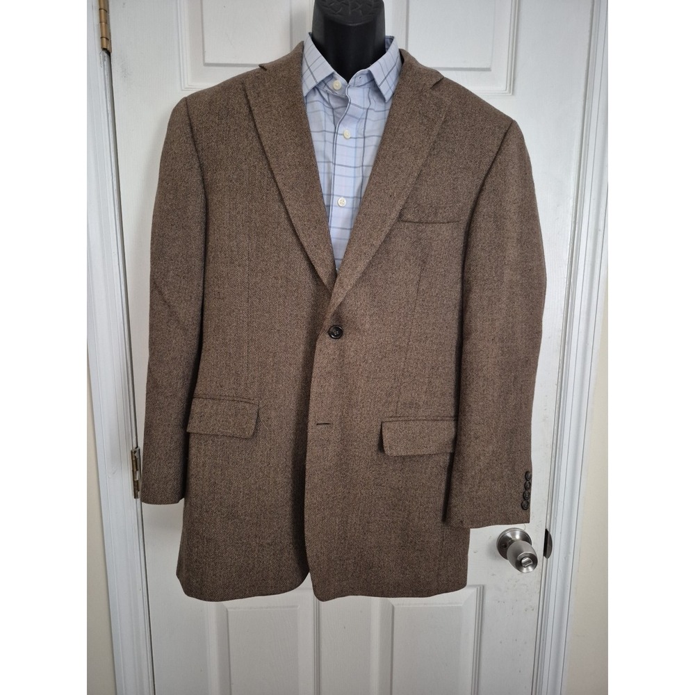 Haggar Mens 42L Brown Herringbone Lambswool Blazer Sport‎ Coat 614854